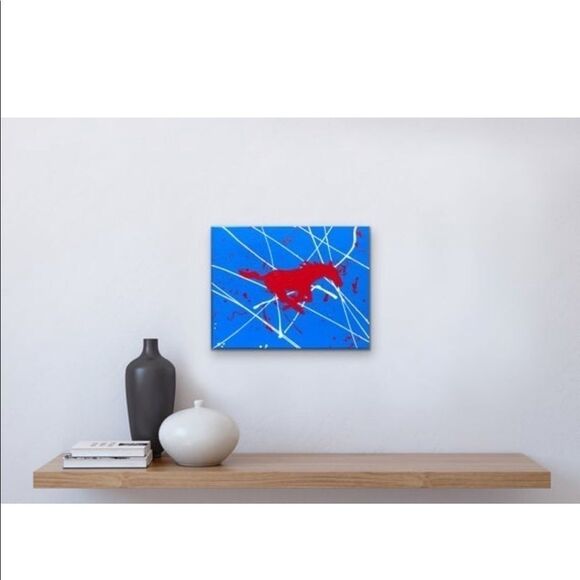 Hand painted SMU Mustang painting 8 x 10 - Picture 4 of 15